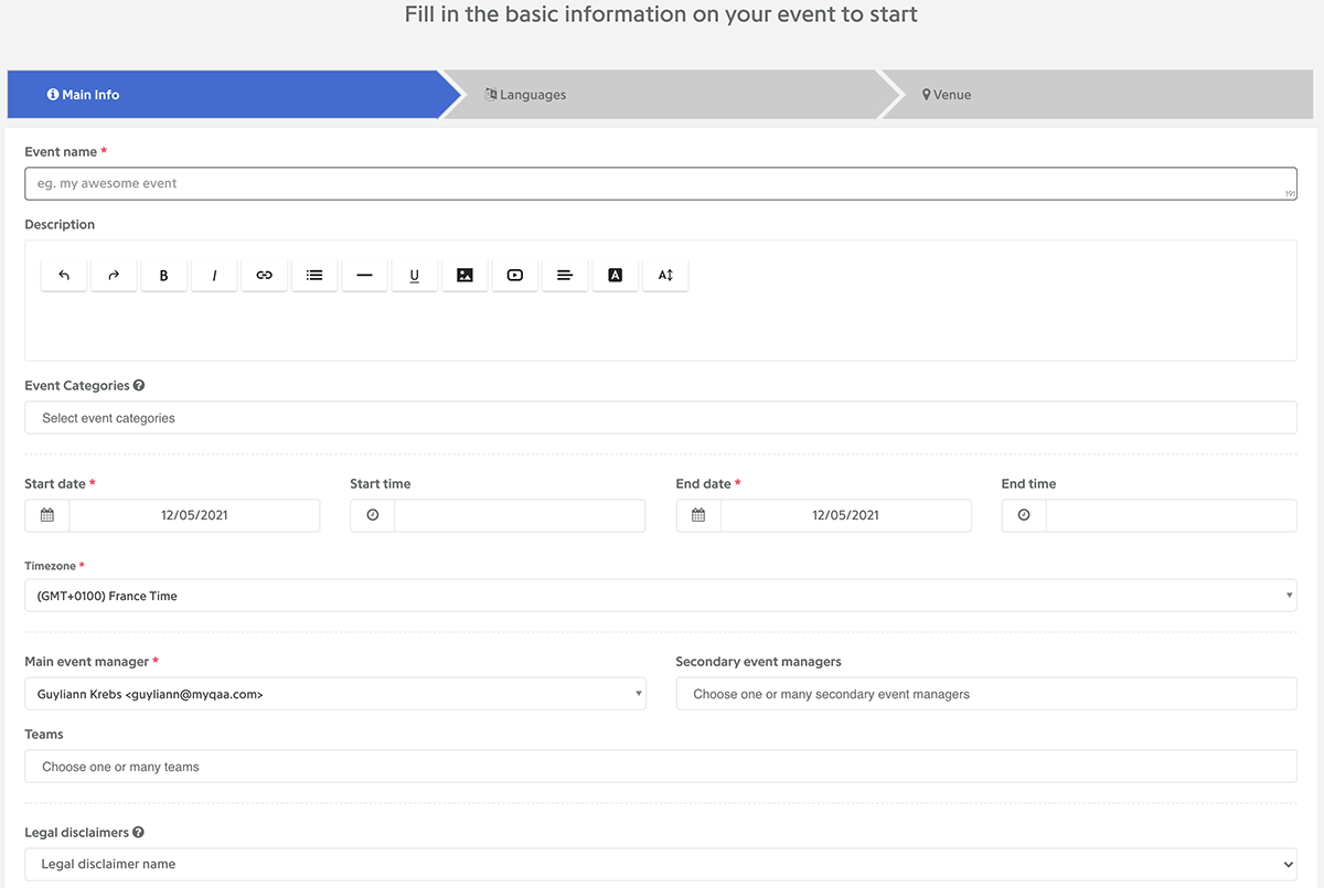 L'interface d'un modèle d'événement réalisé avec Eventdrive