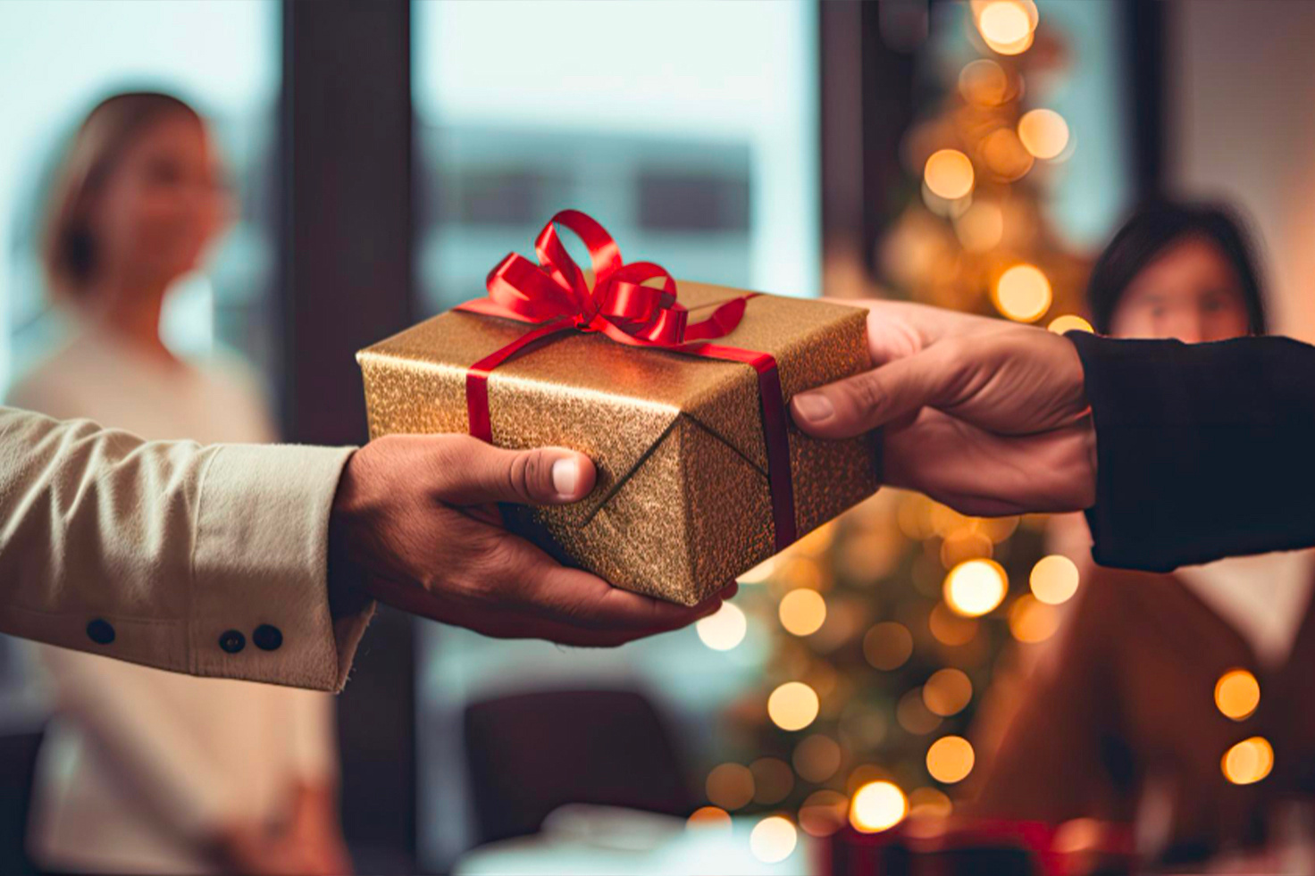 Un homme donne un cadeau de Noël à quelqu'un d'autre - Article de blog Eventdrive