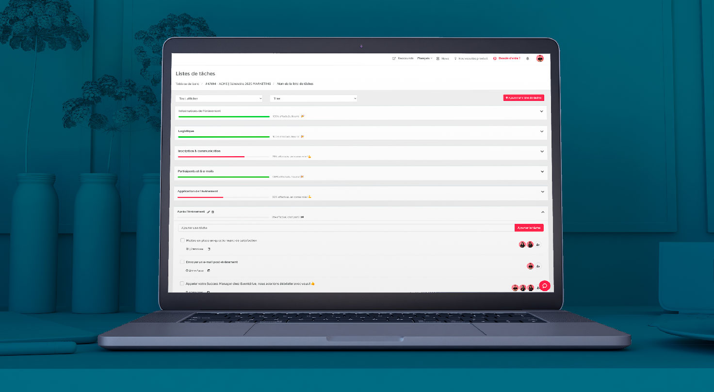 L'image met en avant un ordinateur dans lequel se trouve une to-do list événementielle. - Article de blog Eventdrive